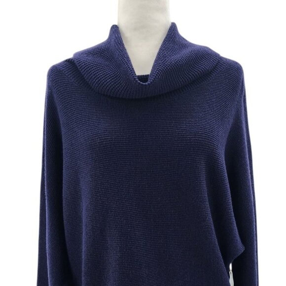 NEW Cyrus Womens Small Sweater Waffle Knit Turtle Cowl Neck Navy Blue Preppy - Picture 2 of 10